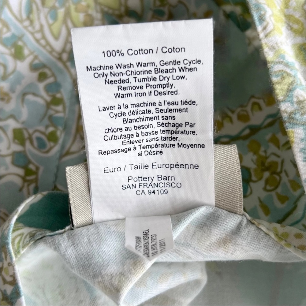 1 Pottery Barn Paisley EURO Pillow Sham Sienna Blue/Green 26” Pattern Cotton HTF - Picture 7 of 7